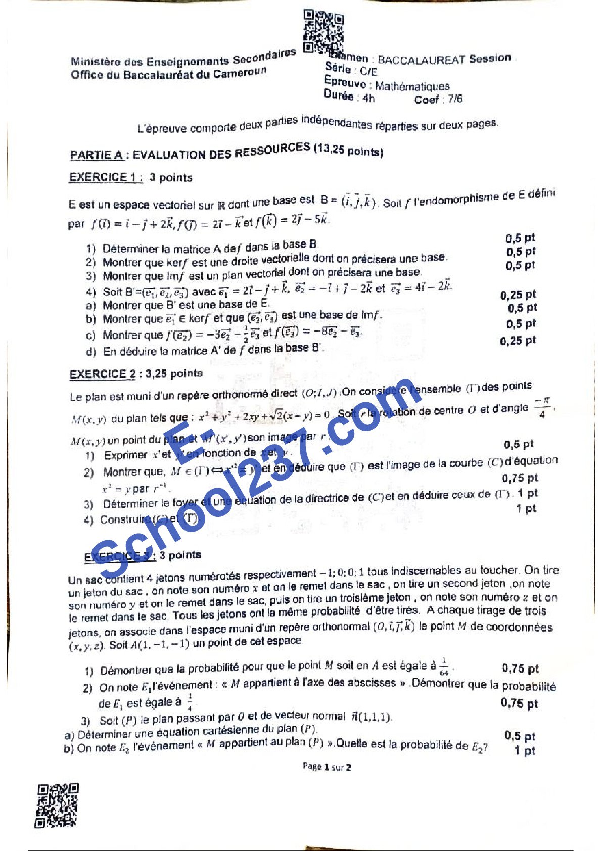 MATHS BAC C E 2025 CAMEROUN